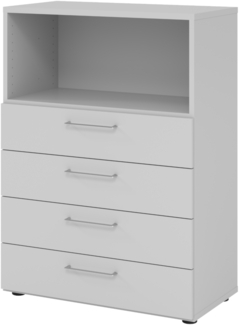 bümö smart Schubladenschrank, Büroschrank 80cm breit in grau mit 4 Schüben & 1 Regalfach - Bürocontainer aus Holz, Container mit Metallgriffen & Soft-Stop Schubladen, 938S4-5-5-BS
