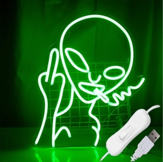 MUPOO LED Dekofigur LED Nachtlicht LED Neon Schild,Außerirdischer LED Neon Lampe Halloween, 2M USB Batteriebetrieb, LED fest integriert, Acrylrückwand Gaming Room Dekor,Hängeleuchte,Wandleuchte