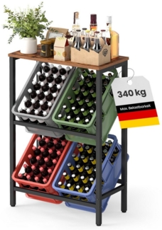 SONGMICS Getränkekistenregal, 2 Ebenen, für 4 Kisten, Aufbewahrungsregal, Jede Ebene bis 150 kg belastbar, Stahl, Getränkeregal, für Küche, Wohnzimmer, Garage, vintagebraun-tintenschwarz