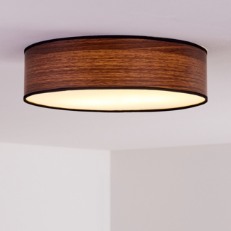 hofstein Deckenleuchte »Aggius« runde Deckenlampe aus Kunststoff/Textil, Weiß/Braun/Holzoptik, ohne Leuchtmittel, 1xE27, 15 Watt, Retro/Vintage-Design