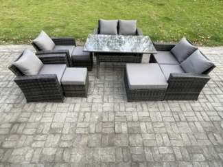 Fimous Polyrattan Gartenlounge Set 8 Stücke Outdoor Gartenmöbel-Set Set mit 3 Fußhockern Dunkelgrau gemischt