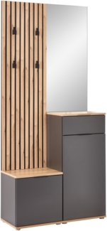 Kompaktgarderobe >Simple< anthrazit / Eiche Artisan - 88x195x35cm (BxHxT)