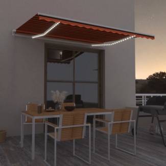 vidaXL Markise Manuell Einziehbar mit LED 450x350 cm Orange und Braun 3069005