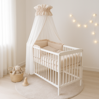 Kinderbett 60 × 120 Komplettset Royal Rüsche Beige