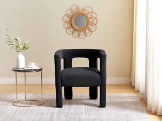 Vente-unique - Stuhl mit Armlehnen 2er-Set - Bouclé-Stoff & Metall - Schwarz - SOFANA von Pascal MORABITO