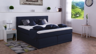 Meisterbetten Boxspringbett John 140x220 in WT-Dunkel Blau, Matratzenbezug Nano, Komfortschaum-Topper