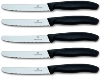 Victorinox | Swiss Classic Tafelmesser Set | 5 Stück | ergonomisches Design | scharfe Edelstahlklinge | schwarzer Griff | perfekt für den Alltag