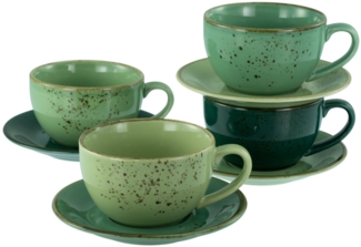 CreaTable Cappuccinotasse Nature Collection Green Life, Cappuccino-Set, 8-tlg, Steinzeug, Handwerklicher Look, Vintage