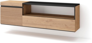 Skraut Home | TV-Schrank, Lowboard | für Wohnzimmer und Esszimmer | 150 x 45 x 35 cm | Für TV-Geräte bis zu 65" | Hängend | Moderner Stil | Eiche