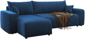 Selsey 'Pianoni' Ecksofa mit Schlaffunktion, Stauraum und Cordbezug, marineblau, 83 x 244 x 140 cm