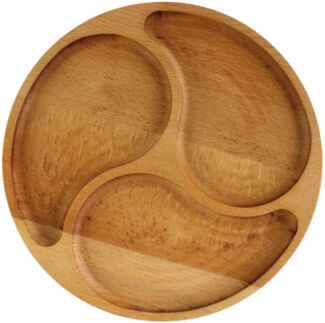 Ø28cm Servierplatte aus natürlichem Holz mit 3 geteilten Fächern, Servierteller von Vorspeisen, Käse und Snacks, Holzplatte Cheeseboard für Fleisch und Käse, Käseplatte, Cheese Board