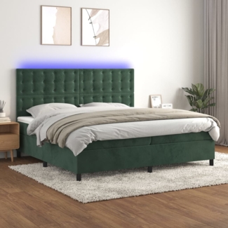 vidaXL Boxspringbett mit Matratze & LED Dunkelgrün 200x200 cm Samt 3136386