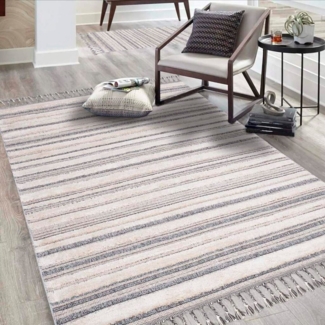 Carpet City Hochflor-Teppich Valencia 807, rechteckig, Höhe: 20 mm, Läufer, Boho-Stil, 3D-Effekt, Streifen, Hoch-Tief-Struktur, Fransen
