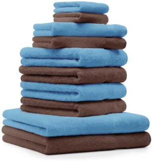 Betz Handtuch Set 10-TLG. Premium Farbe Hellblau & Nussbraun, Baumwolle (10-St)