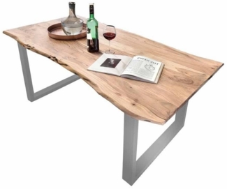 SAM® Baumkantentisch Lennart, massives Akazienholz, natürliche Baumkante, Metallgestell U-Form