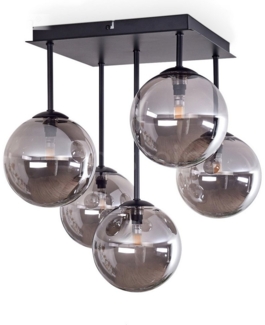 hofstein Deckenleuchte Deckenlampe aus Metall/Glas in Schwarz/Rauchfarben, ohne Leuchtmittel, Leuchte im Retro-Design aus Glas, 5 x G9 LED, ohne Leuchtmittel