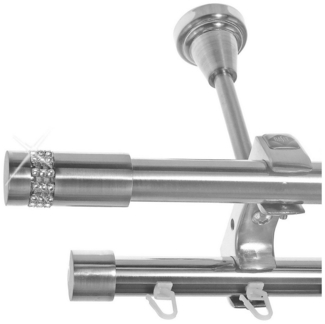 BASIT Gardinenstange Rohr und Innenlauf Edelstahloptik 20mm mit Deckenträgern 120 cm E38, Ø 20 mm, 2-läufig, verschraubt, Metall, D61RI 120 cm E38 Zylinder mit Kristall