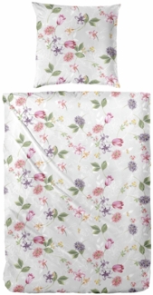 Mikrofaser Bettwäsche Blumen 135 x 200 cm grau/rosa