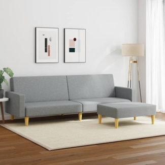 vidaXL Schlafsofa 2-Sitzer mit Fußhocker Hellgrau Stoff 3216227