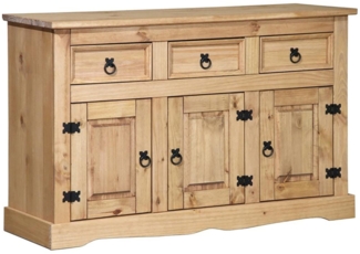 Sideboard 132 x 44 x 84 cm aus massivem Kiefernholz mit Schubladen und Türen