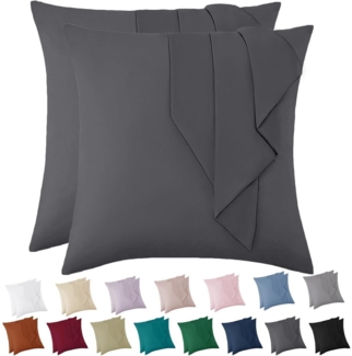 Vielit Kissenbezug 80x80 Anthrazit 2er Set Mikrofaser Pillowcase OEKO Resistent