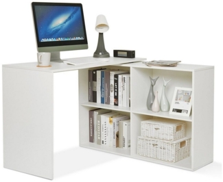 Mondeer Eckschreibtisch L-Computertisch, L-Förmig mit 4 Ablagen Umkehrbarer Links/Richtig, Weiß