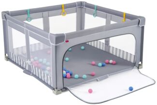 127 x 127 cm großer Baby-Laufstall BPA-freier faltbarer Kleinkinder-Spielzaun mit Reißverschlusstor Grau