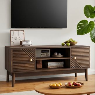 OKWISH TV-Schrank TV-Ständer,Entertainment-Center mit Stauraum (110 cm TV-Ständer im Mid-Century Modern Stil für 32/45 Zoll Fernseher, mit Stauraum, Kabelmanagement und Soft-Close-Türen) mit Stauraum
