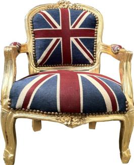 Barock Kinder Stuhl Union Jack/Gold- Armlehnstuhl