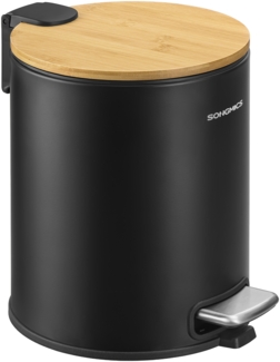 SONGMICS Mülleimer Bad 6 Liter, Kosmetikeimer mit Bambusdeckel aus Bambus, Tretmülleimer für Badezimmer, schwarz