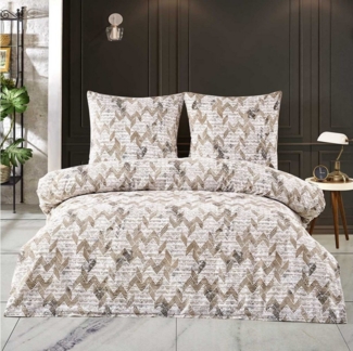 Buymax Bettwäsche Berta, Renforce: 100% Baumwolle, 3 teilig, 200x200 cm Kissenbezug 80x80 cm mit Reißverschluss Zickzack Beige Braun