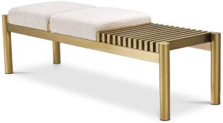 Casa Padrino Luxus Sitzbank Creme / Messing 140 x 44 x H. 45 cm - Gepolsterte Edelstahl Bank - Wohnzimmer Möbel - Hotel Möbel - Luxus Kollektion