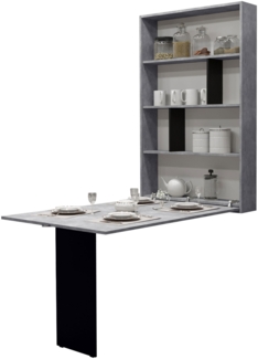 Mirjan24 Wandtisch Albi, Wandklapptisch mit 2 Regalen,150 x 85 x 203 cm, Grau + Schwarz