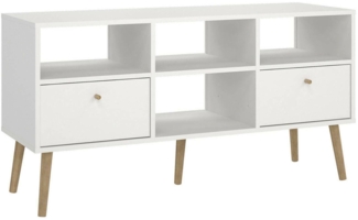 Dmora Fernsehschrank Conte, Ständer für Wohnzimmerfernseher, Niedriges Wohnzimmer-Sideboard, TV-Ständerbasis, 117x39 h61 cm, Weiß