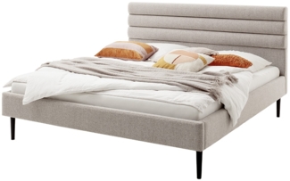 Polsterbett Agadir 140x200 Stoff Neve beige Holzfuß Eiche lackiert