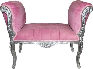 Casa Padrino Barock Schemel Hocker Rosa/Silber mit Bling Bling Glitzersteinen - Barock Sitzbank