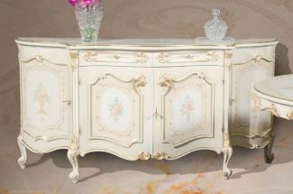 Casa Padrino Luxus Barock Sideboard Weiß / Cremefarben / Mehrfarbig / Gold - Edler Massivholz Schrank mit 4 Türen - Barock Möbel - Luxus Qualität - Made in Italy