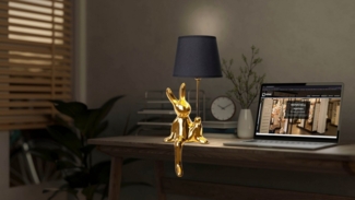 näve Tischleuchte Helge Hase, ohne Leuchtmittel, Osterhase, Keramikfuß, Textilschirm schwarz, Ostern, Tischlampe