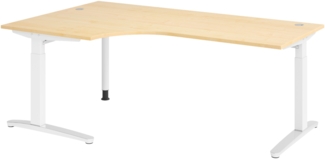 bümö Eckschreibtisch höhenverstellbar 200x120 cm in Ahorn, Metallgestell in weiß/alu - Schreibtisch groß, Bürotisch höhenverstellbarer, Büroschreibtisch & Computertisch PC Tisch Büro, X82-3-WC