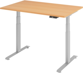 bümö höhenverstellbarer Schreibtisch 120x80 cm in Buche, Gestell silber - Höhenverstellbar Elektrisch Stehpult mit 3-fach Speicher, Computertisch, Ergonomischer Steh-Sitz Tisch, Bürotisch, LXK65-12-6-S