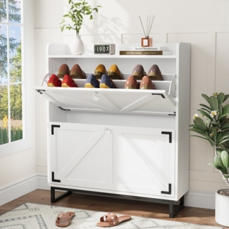 VOWNER Schuhschrank mit 2 Klappen, Freistehendem Schuhregal, 80×24×95 cm (1-St) Schuhregal mit 4 Fächern, verstellbar und abnehmbar