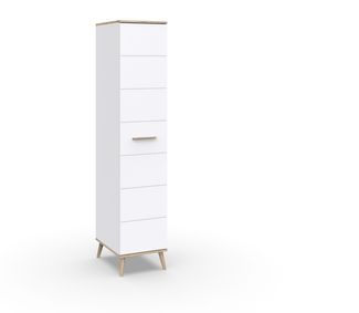 Drehtürenschrank >Fehmarn< 6 Böden, 1 Tür, Weiß, Absetzung Viking-oak - 42x202x58cm (BxHxT)