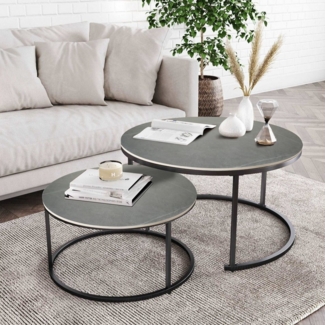 G-LEAF Couchtisch Beistelltisch-Set mit platzsparendem Nesting-Design (2-St), kratzfest & wasserdicht, stabiles Metallgestell, leicht zu reinigen