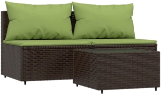 vidaXL 3-tlg. Garten-Lounge-Set mit Kissen Braun Poly Rattan 319835