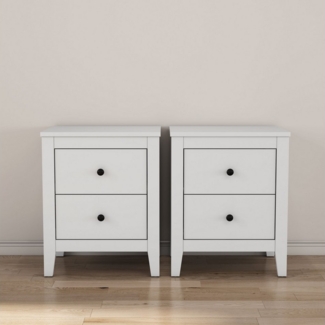 OTTO home Nachtkommode Borkum Nachttisch Set im Landhaus Design weiß Bestseller (Set, 2 Schränke im Set, schwarze Griffe aus Metall), Nachttisch Set mit je 2 Schubladen, Beistelltisch