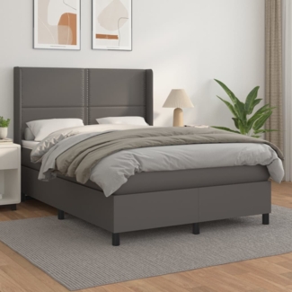 vidaXL Boxspringbett mit Matratze Grau 140x190 cm Kunstleder 3132439