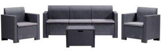 Dmora Loungeset für draußen Admiral, Outdoor-Lounge mit Couchtisch, Terrassenset mit Kissen, Gartenkomposition mit Sofa und Sesseln, Made in Italy, Anthrazit