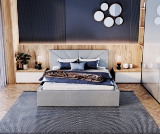 FDM Polsterbett Bettrahmen Bettgestell 90x200, 120x200, 140x200, 160x200, 180x200 cm (MADE IN EU - mit hochwertigem Velours Bezug, Bettrahmen, Bett, Optional mit Matratze bestellbar, mit großen gepolsterten Kopfteil, mit Bettkasten zum aufklappen), Meta...
