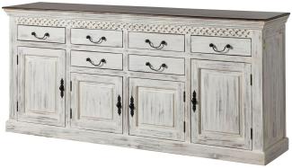 Massivmoebel24 Sideboard (Mango / Akazie 200 x 45 x 90 weiß gewachst CASTLE-ANTIK #108)