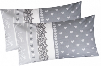 Heubergshop Kissenbezug, (2 Stück), 2er Set 40x80cm Kissenhülle Love Streifen Herzen Grau (386/2-KB-40x80)